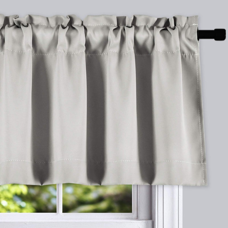 DONREN Light Grey Valance - Kitchen Valances for Small Window with Rod Pocket (2 Panels,42 by 12 Inch) - Image 2